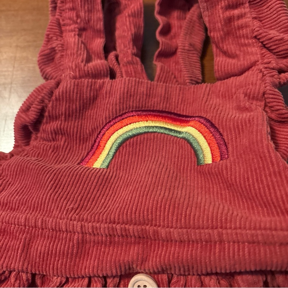Rust Corduroy Jumper with Rainbow Embroidery 4T